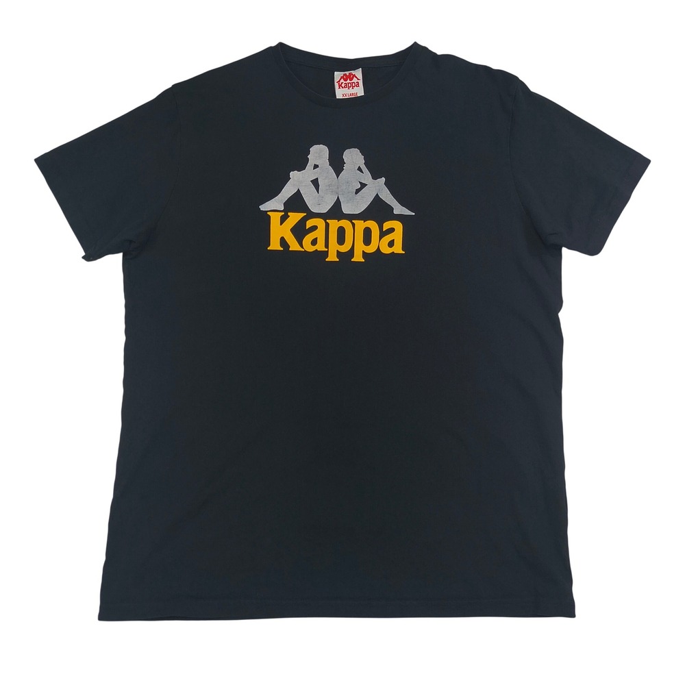 Kappa Mens XXL Graphic T-Shirt Black Silver Yellow Logo Short Sleeve Tee 717